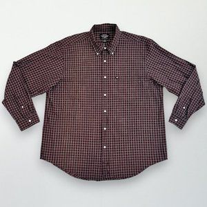 Vintage Ralph Lauren Jeans Co Dark Red Plaid Button Up Long Sleeve Shirt Size XL